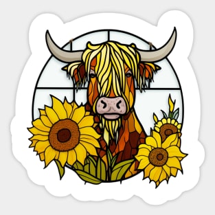 Sunflower Stained Glass Highland Cow #2 Sticker